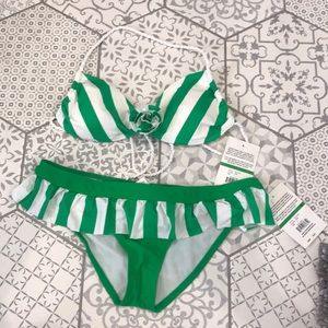 NWT size L Hobie 2 piece bikini green/white